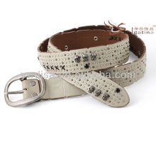 Latest Fashion Ivory Genuine Leather 2015 Skull Rivet Belts With Anti-silver Buckle BC4555G-3